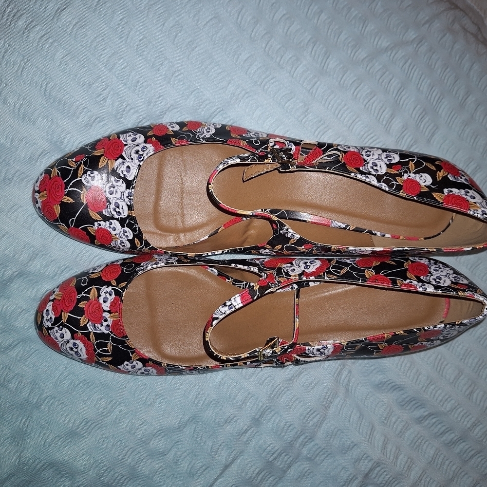 Day of the Dead Skull Floral High Heel Shoes Black Red White